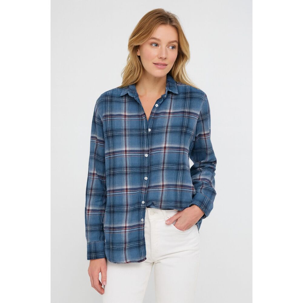 GRAYSON Blue Plaid Long Sleeve Button Up Shirt Top Women's Size 3 Medium